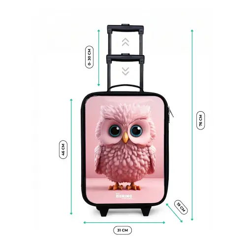 Roze uil met blauwe ogen Kinderkoffer - Zwart klein -productfoto_formaten
