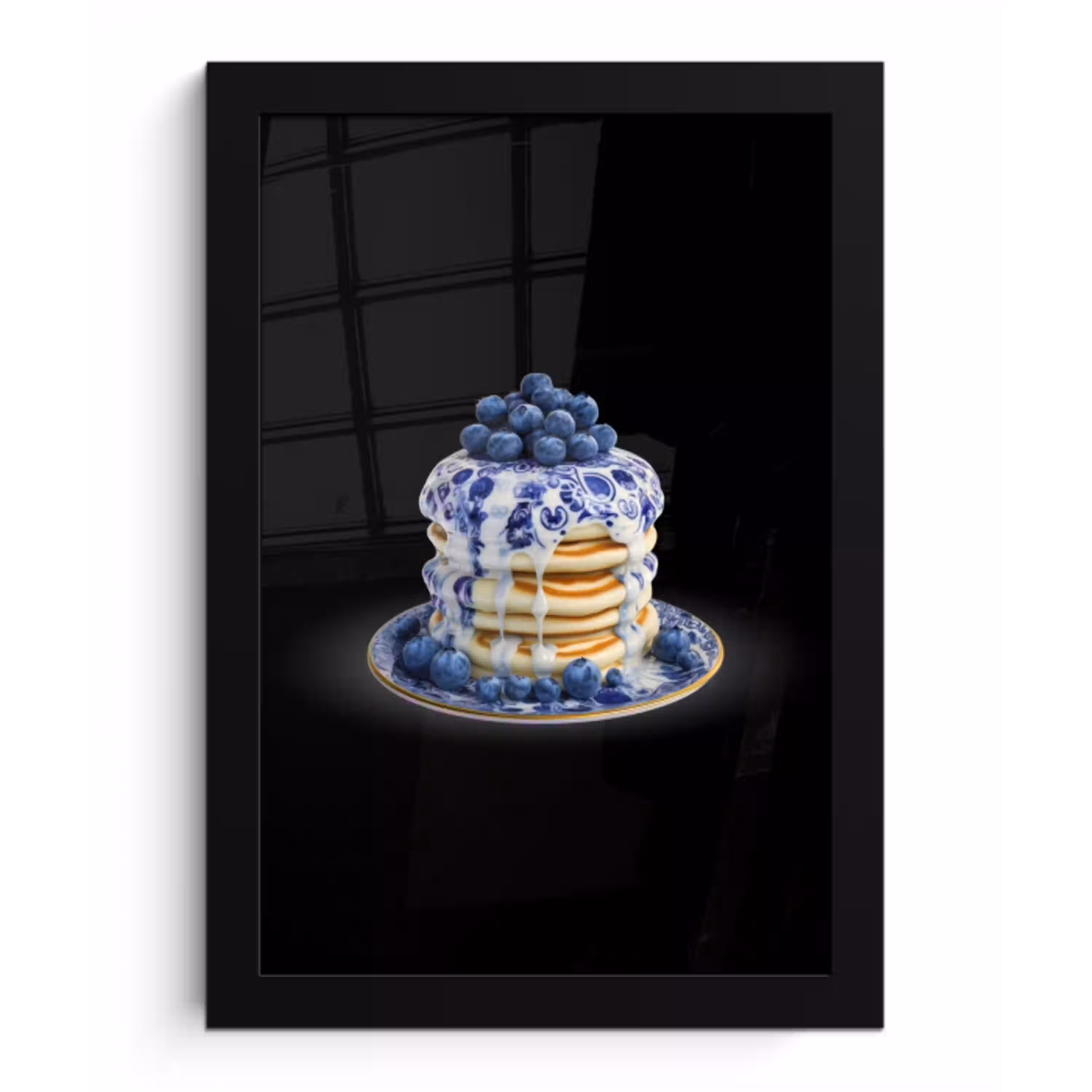 Pannenkoeken - Blauwe Bessen - Bord fotolijst zwart zonder passe partout klein -3d