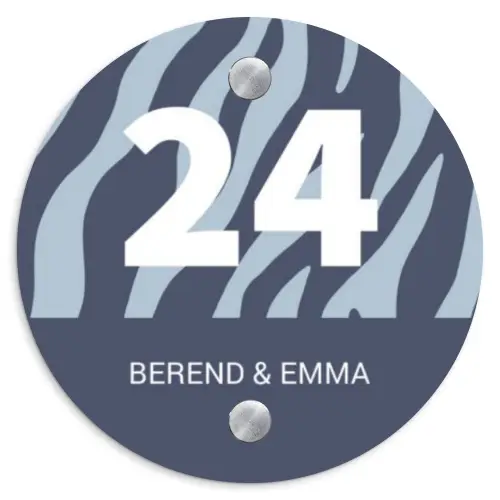 Blauw zebra - Klassiek Naambord Rond klein -3d