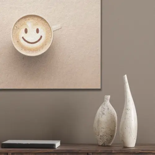 Koffie - Melkschuim - Lach - Beige PET vilt klein -sfeer6_closeup