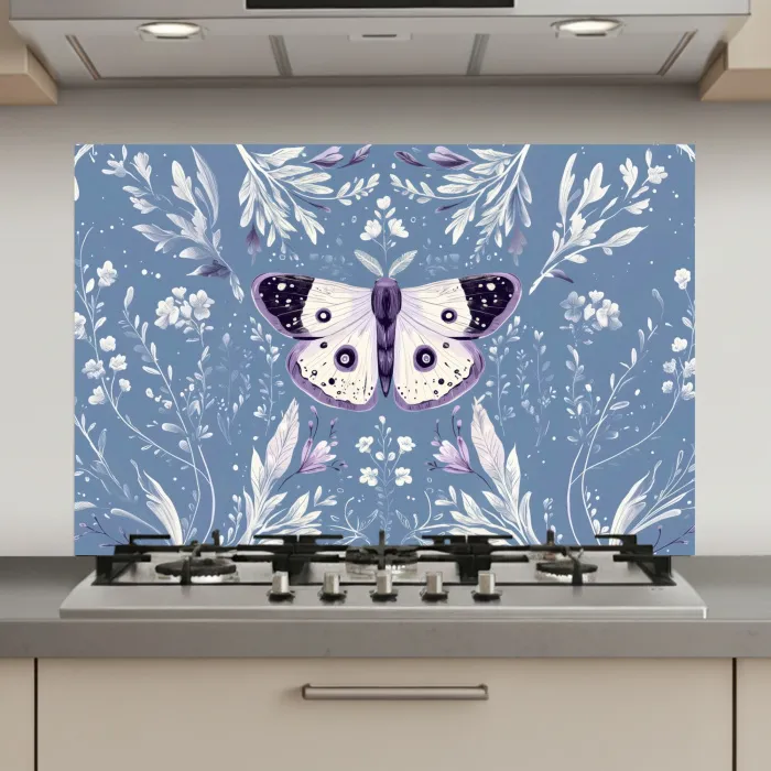 Vlinder - Bloemtakken - Lichtblauw keuken achterwand spatscherm klein -3d_website