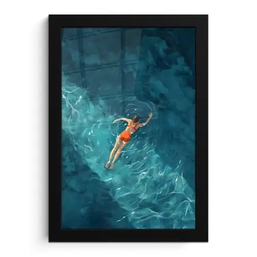 Vrouw - Water - Bikini - Oranje fotolijst zwart zonder passe partout klein -3d