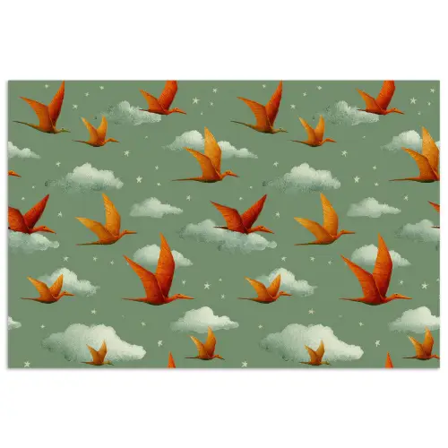 Dinosaurussen - Wolken - Sterren - Oranje poster papier klein -3d