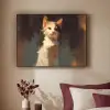 Kat - Geschilderd - Artistiek - Wit Textielframe zwart klein -sfeer1