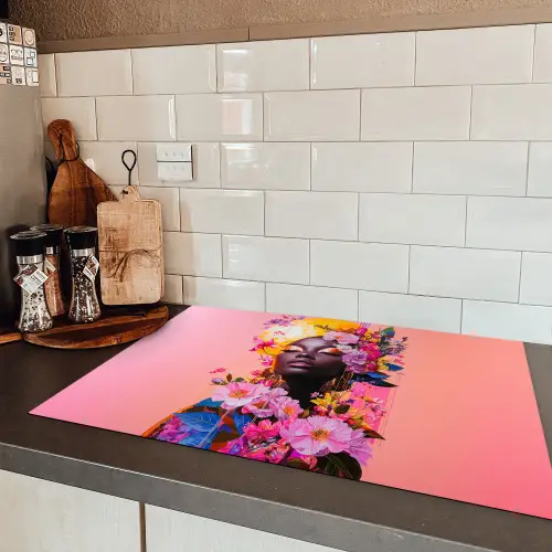Kleurrijk - Bloemen - Vrouw - Zon Inductie beschermer vinyl 3mm klein -sfeer3