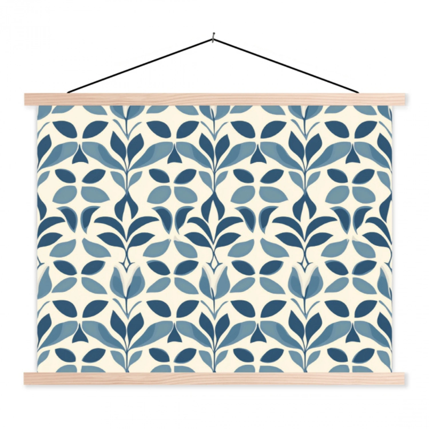 Flora - Modern - Blauw textielposter latten blank klein 122 -3d