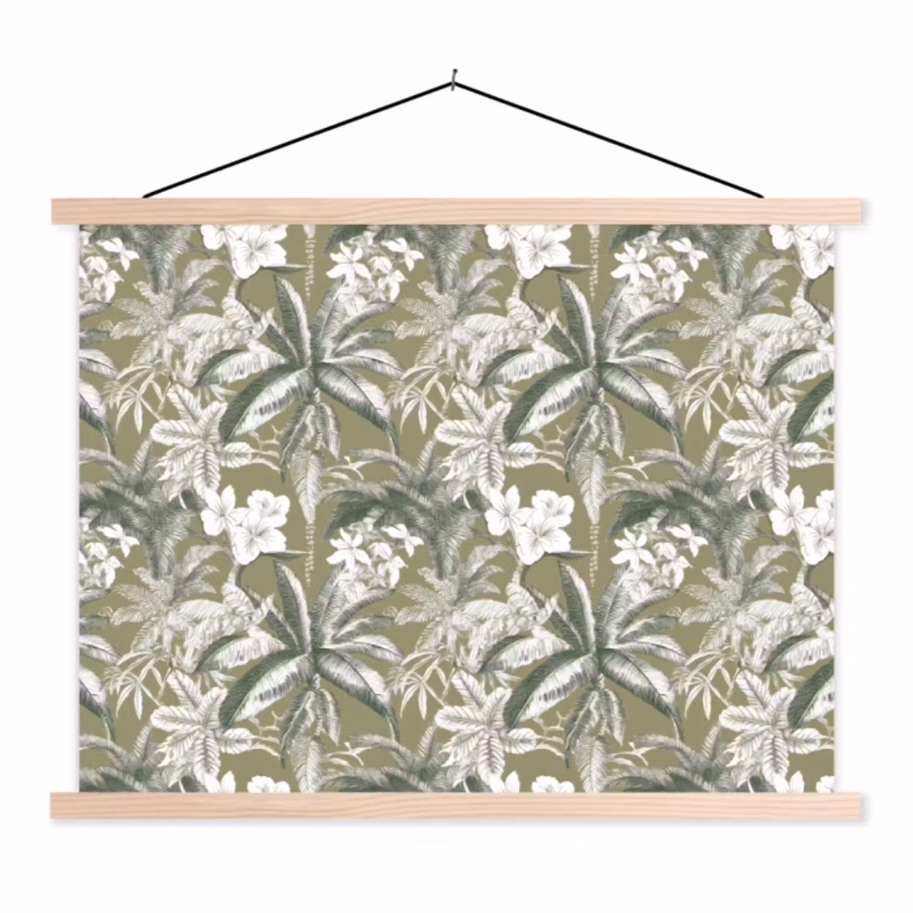 Botanisch - Bloemen - Groen textielposter latten blank klein 122 -3d