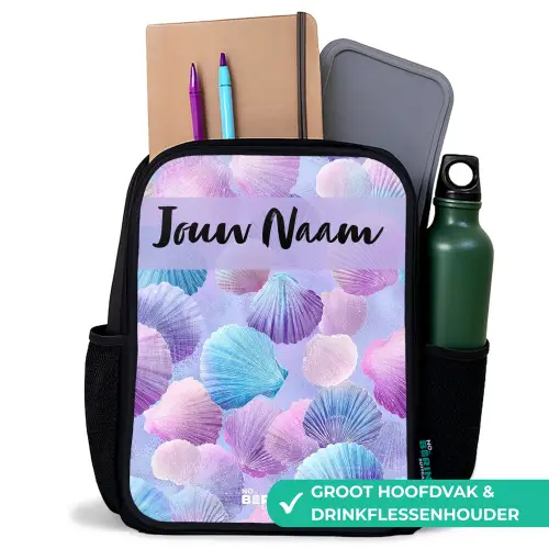 Schelpen - Paars - Blauw - Patroon Rugzak - Zwart middel -inhoud_NL