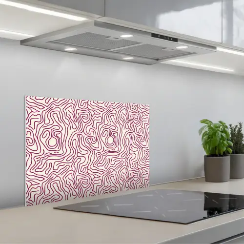 Kronkelende lijn - Magenta - Crème keuken achterwand spatscherm klein 900 -3d_schuin