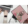 Luiaard - Bloemenprint - Bril - Roze laptophoes neopreen klein -bureau