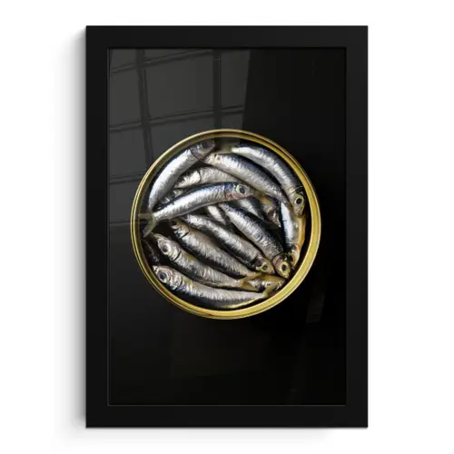 Sardines - Vissen - Rond - Zwart fotolijst zwart zonder passe partout klein -3d