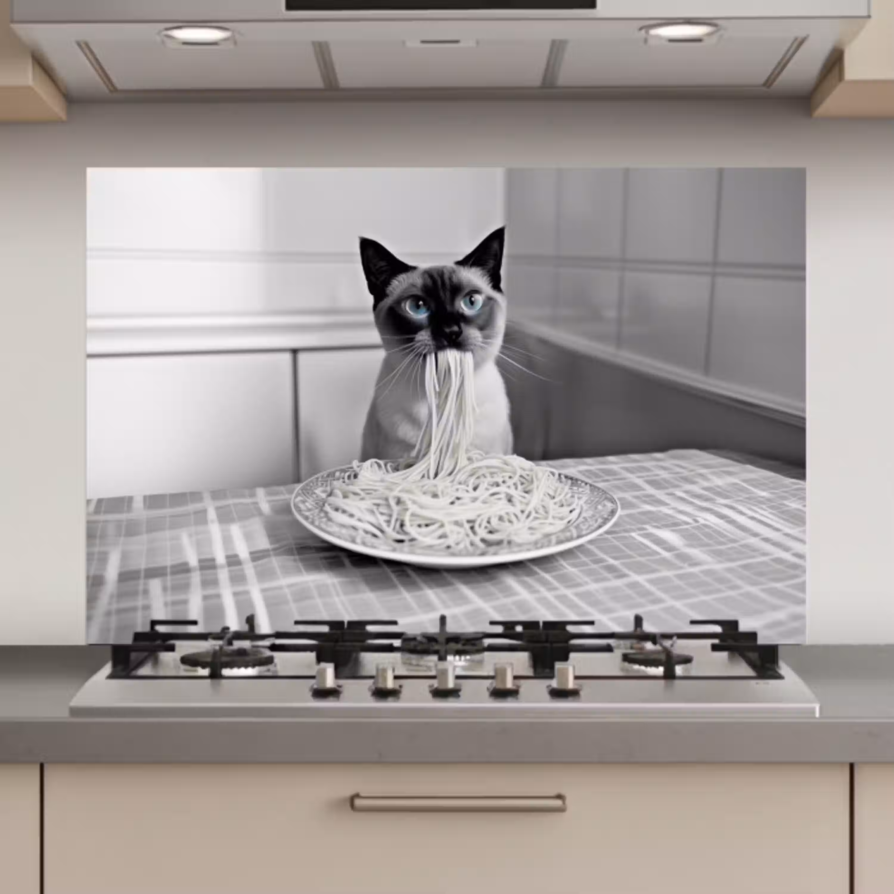 Kat - Siamees - Zwart Wit - Schattig - Dieren keuken achterwand spatscherm klein -3d_website
