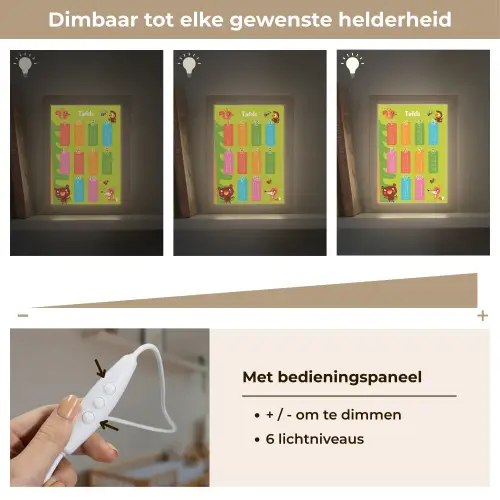 Tafels van vermenigvuldiging - Leren rekenen voor kinderen - Cijfers oefenen - Bosdieren - Groen Light Box met kabel (Wandlamp kind) klein -USP_dimbaarNL