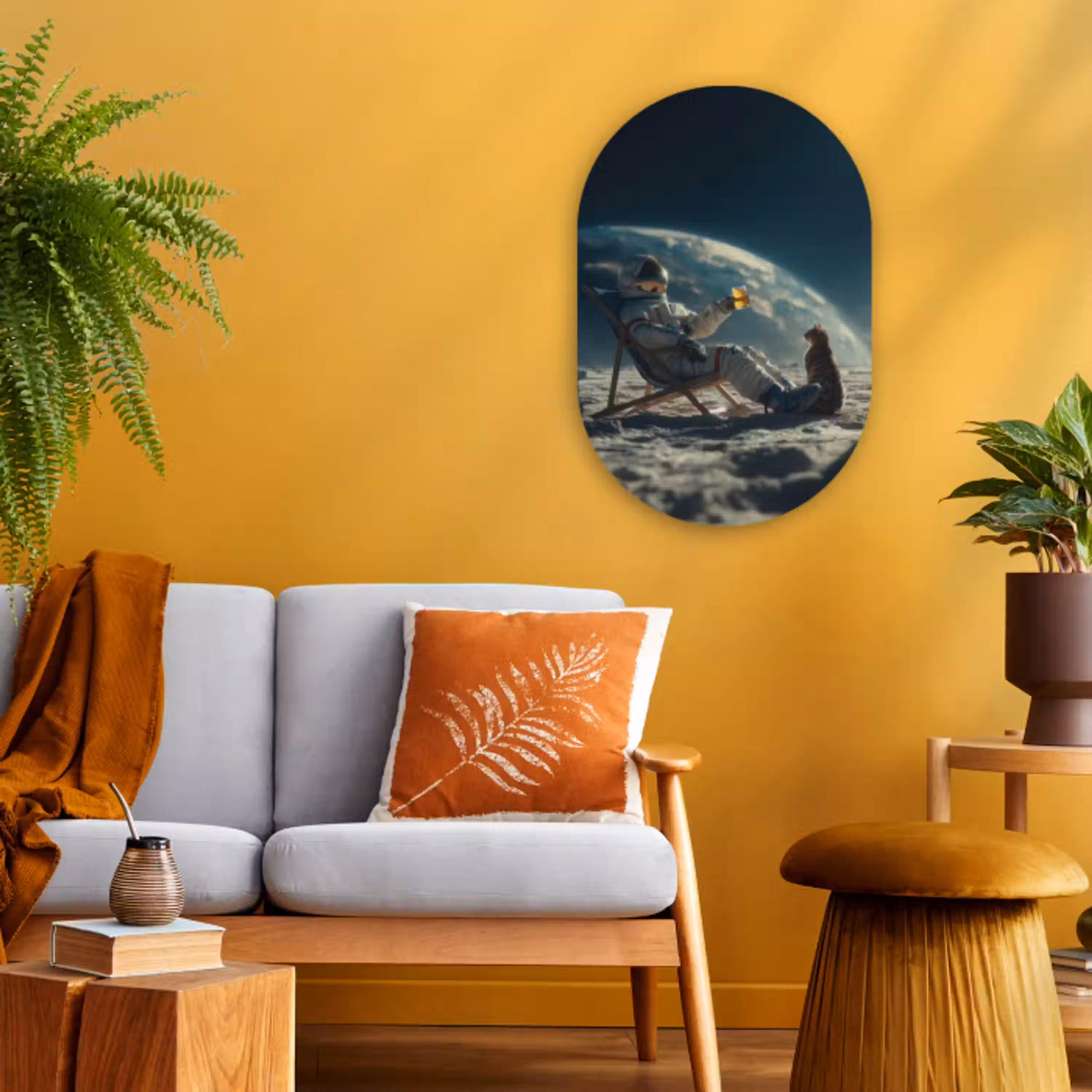 Astronaut - Kat - Glas - Stoel Wandcirkel Ovaal Forex klein -sfeer4