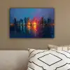 Skyline - Penseelstreken - Donkerblauw - Lichtgevend canvas 2cm klein -sfeer3