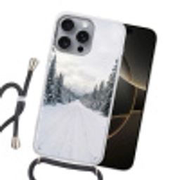 Weg - Sneeuw - Naaldbos - Winter - Avontuurlijk Hoesje iPhone 16 Pro Max met koord klein -sfeer1