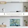 Amandelbloesem boom - Blauw - Abstract keuken achterwand spatscherm klein -voor_na_NL