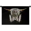 Schotse hooglander - Goud - Hoorns - Zwart wit - Koe - Dieren Wandkleed katoen klein -zz3d