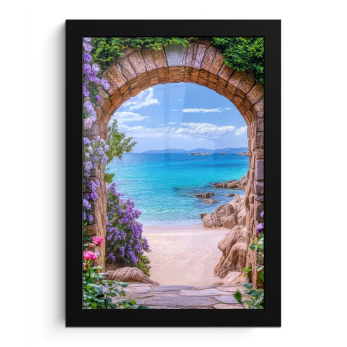Doorkijk - Poort - Zee - Strand - Rotsen fotolijst zwart zonder passe partout klein -3d