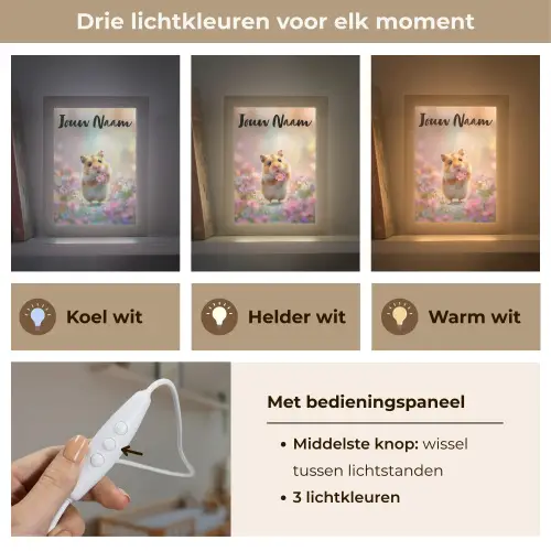 Hamster - Bloemen - Roze - Oranje Light Box met kabel (Kinderlampje) klein -USP_lichtkleurNL