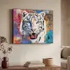 Street art - Tijger - Wit - Graffiti - Dieren Textielframe zwart klein -sfeer3