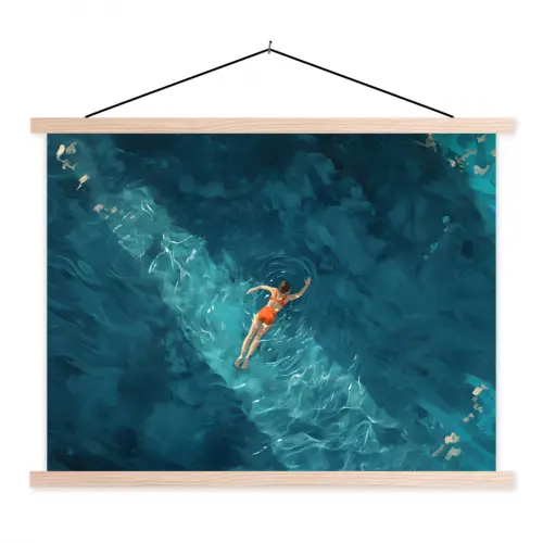 Vrouw - Water - Bikini - Oranje textielposter latten blank klein -3d