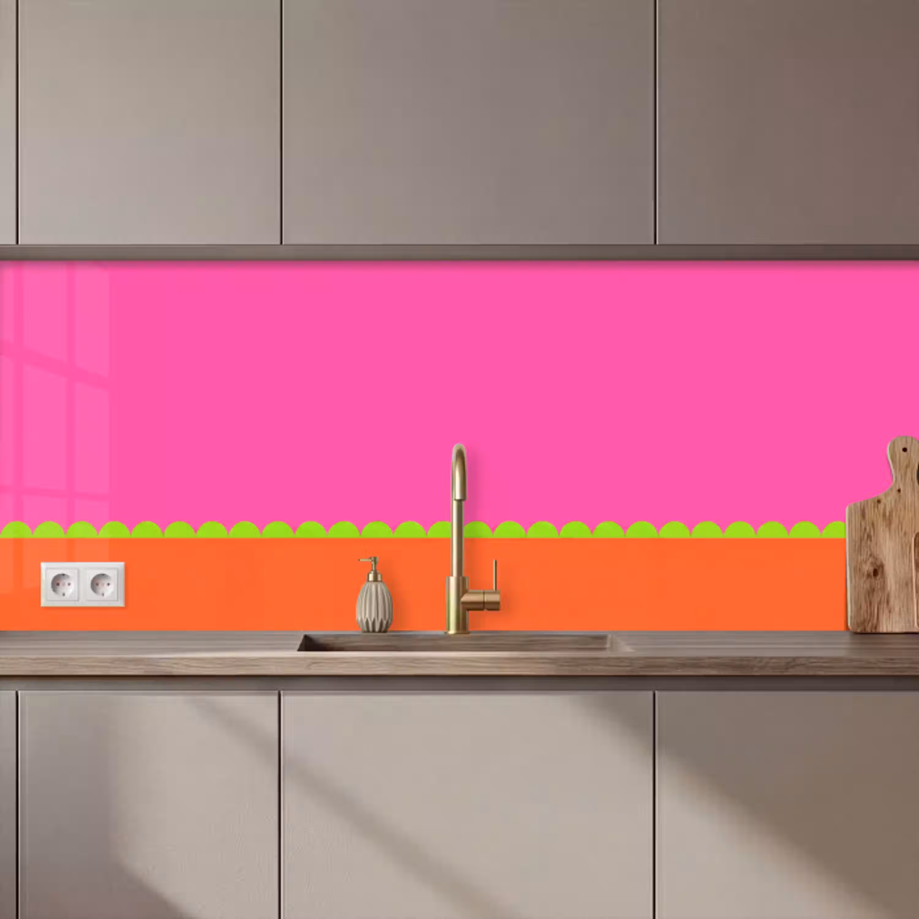 Abstract - Geometrisch - Kleurblokken - Roze - Oranje keuken achterwand 2 middel zz_3dshopping