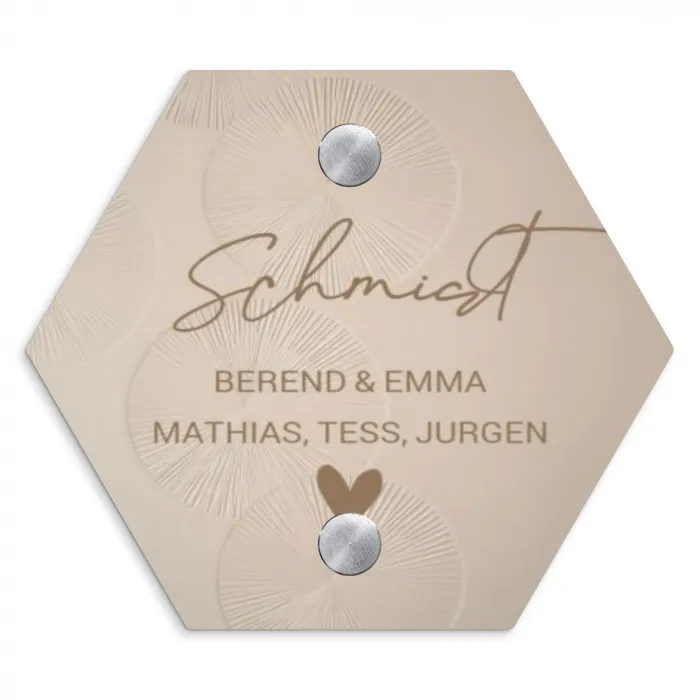 Beige reliëf lijnen - Sierlijk Naambord Hexagon klein -3d
