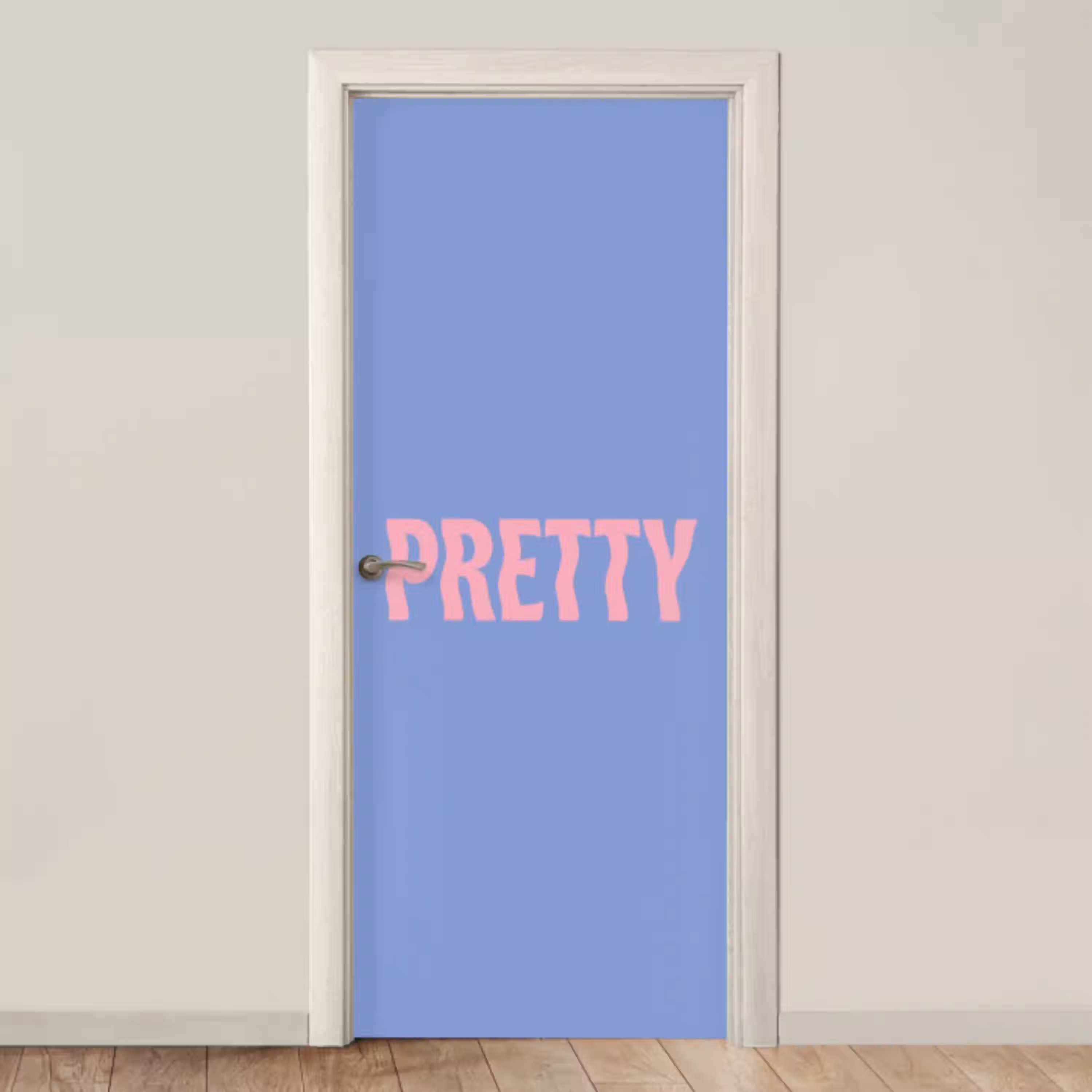 Pretty - Roze - Blauw - Golvend deurposter klein -3d_beige
