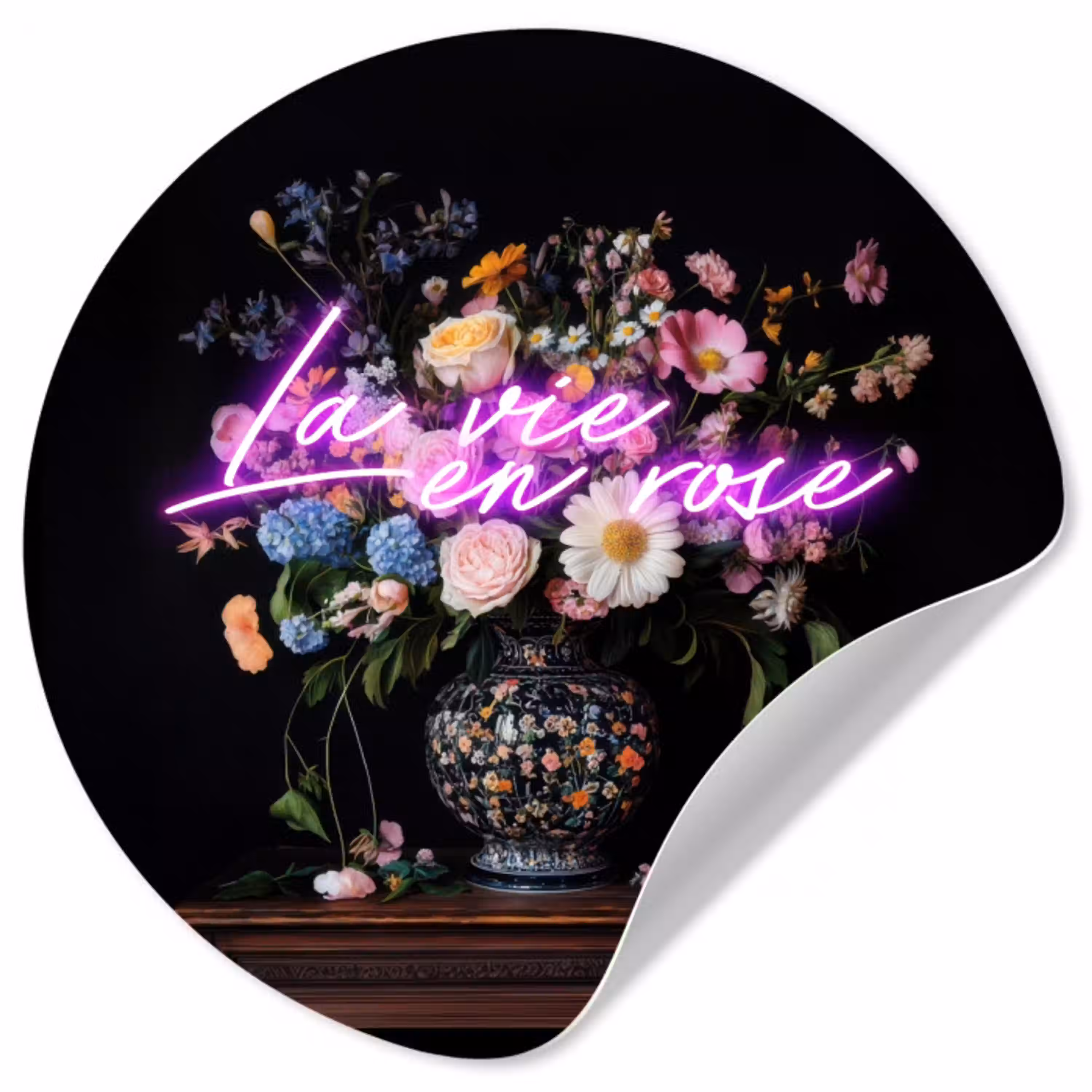 Neon - Vaas - Bloemen Wandcirkel behangsticker klein -3d