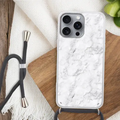 Klassiek - Marmer - Aders - Grijs Hoesje iPhone 16 Pro Max met koord klein 804 -sfeer4