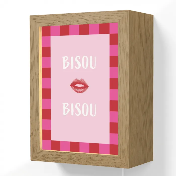 Kiss - Roze - Frans - Valentijn Light Box met kabel (Wandlamp) klein -3d