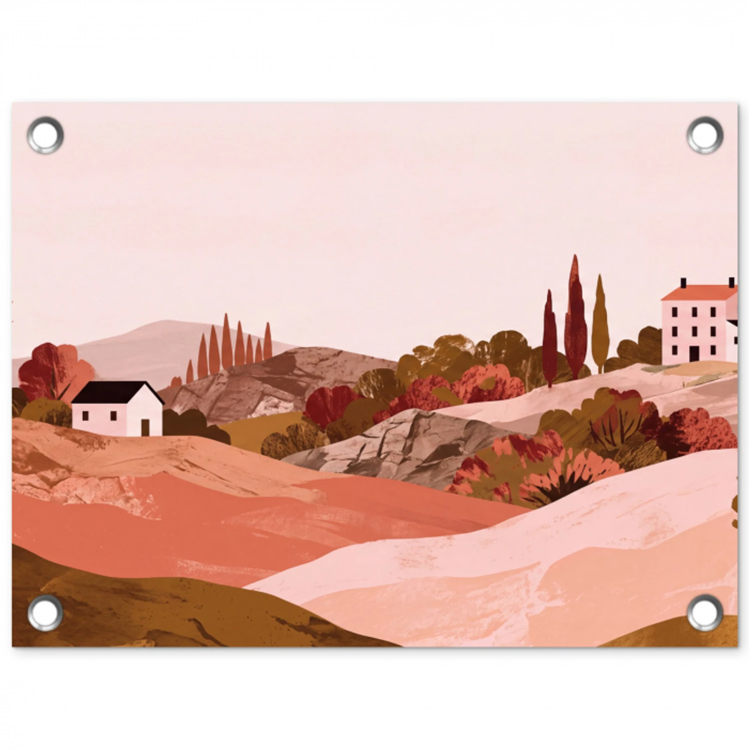 Heuvellandschap - Grafisch - Terracotta tuinposter los doek klein -3d