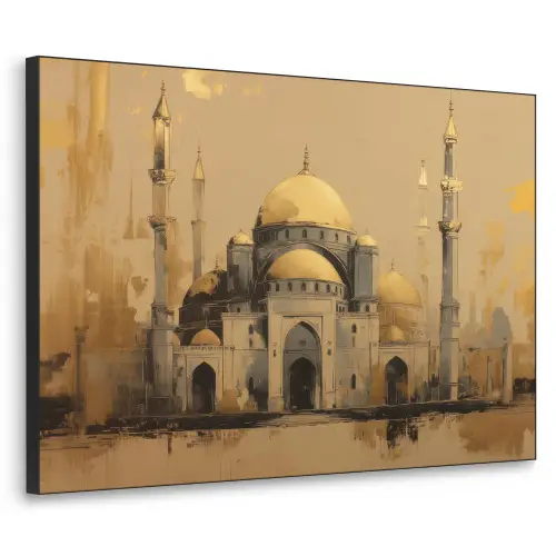 Goud - Abstracte penseelstreken - Moskee Textielframe zwart klein -3d