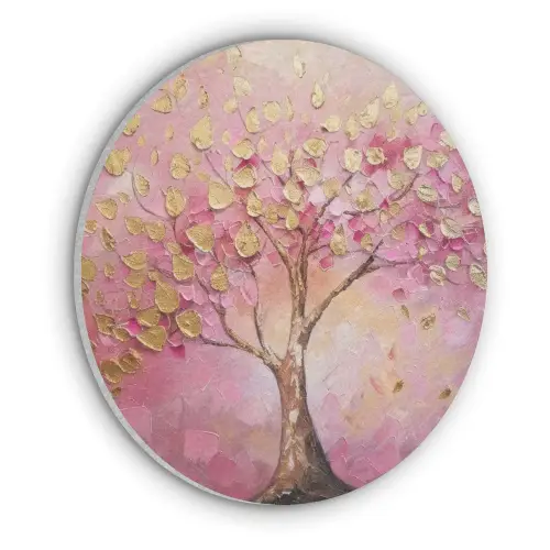 Boom - Roze - Goud - Modern Akoestische PET Vilt - Rond klein -3d