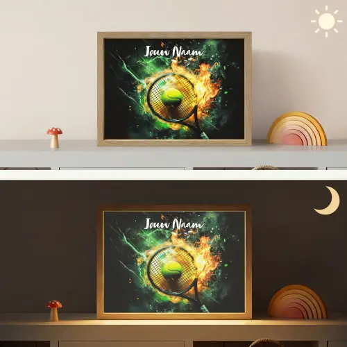 Tennis - Racket - Vuur - Groen Light Box met batterij (Wandlamp kind) middel -sfeer3_kind