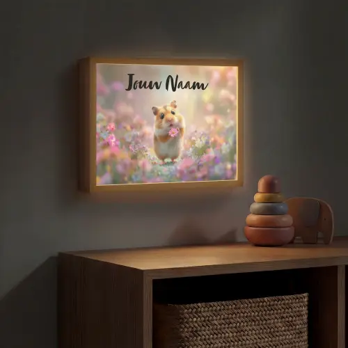 Hamster - Bloemen - Roze - Oranje Light Box met batterij (Wandlamp kind) middel -sfeer5_kind