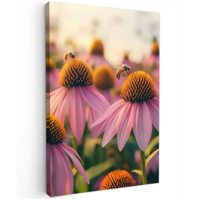 Bloemen - Paars - Bijen Tuinposter op houten frame 2 cm dik klein -3d