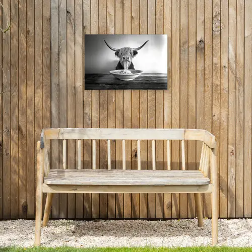 Schotse Hooglander - Spaghetti - Dieren - Zwart wit Tuinposter op houten frame 2 cm dik klein -sfeer4
