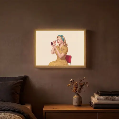 Illustratie - Mascara - Vrouw - Geel Light Box met batterij (Wandlamp) middel -sfeer4