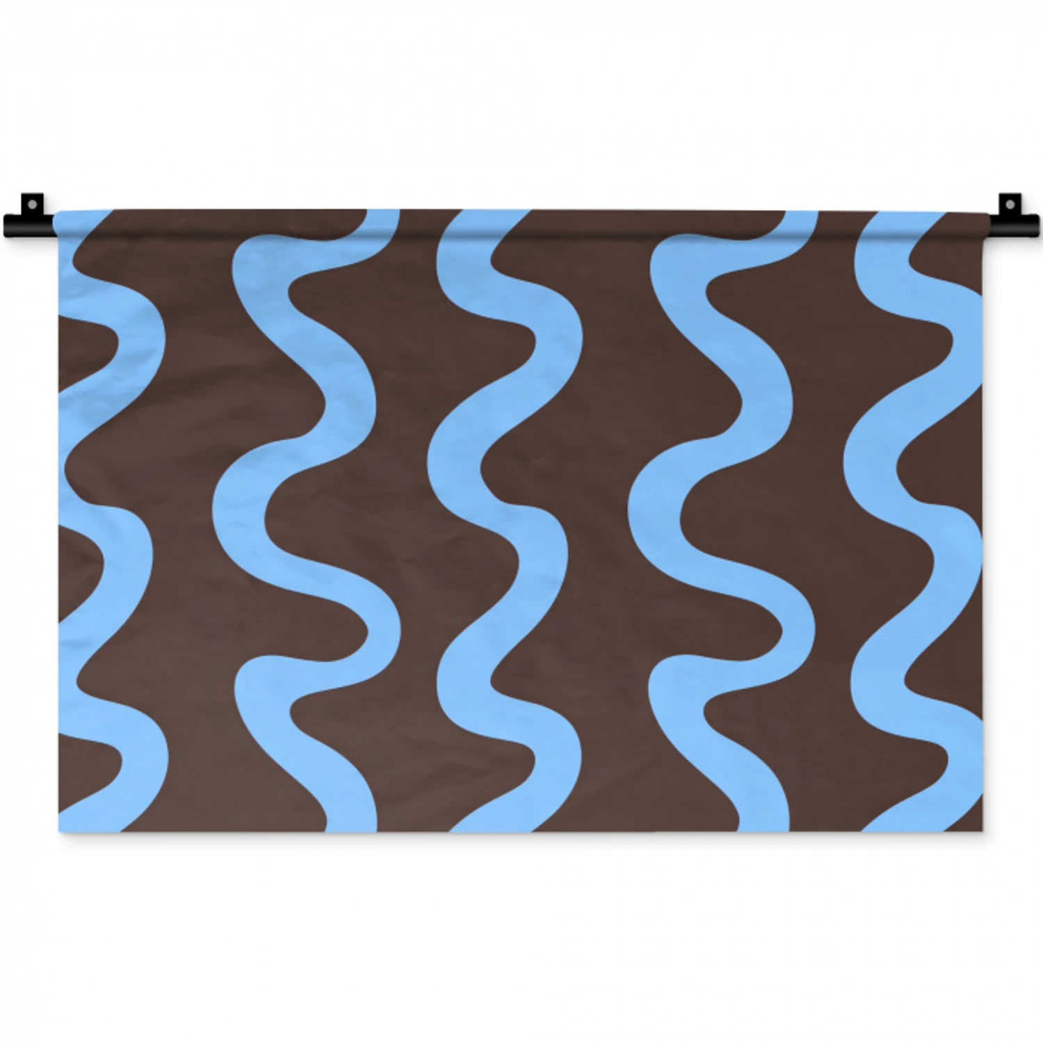 Kronkelende lijnen - Blauw - Bruin - Minimalistisch Wandkleed katoen klein 269 -zz3d