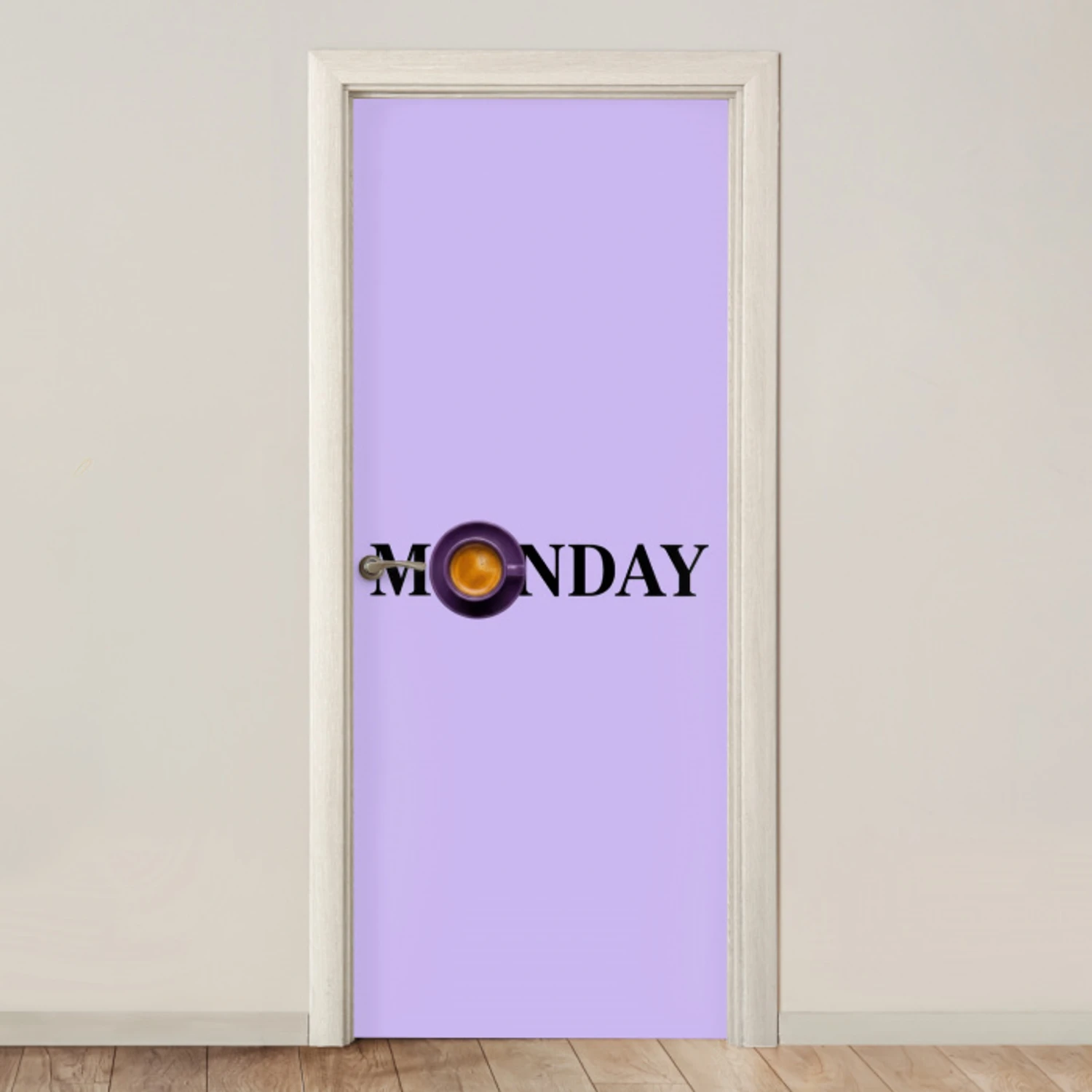 Maandag - Mok - Koffie - Paars deurposter klein -3d_beige