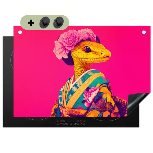Hagedis - Bloemen - Roze - Kimono Inductie beschemer met haakjes klein -3d