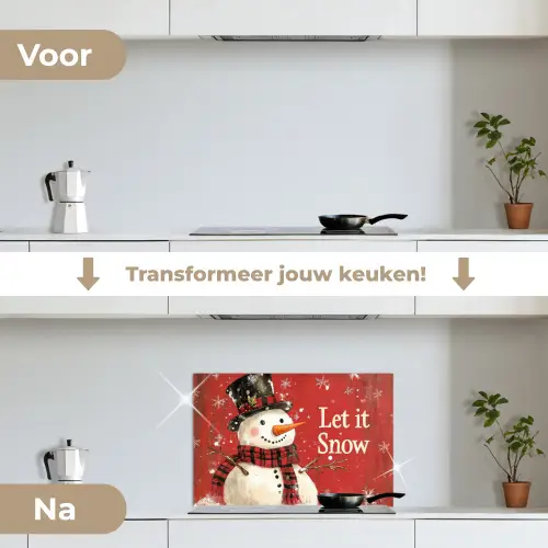 Sneeuwpret - Winter - Sneeuwpop keuken achterwand spatscherm klein -voor_na_NL