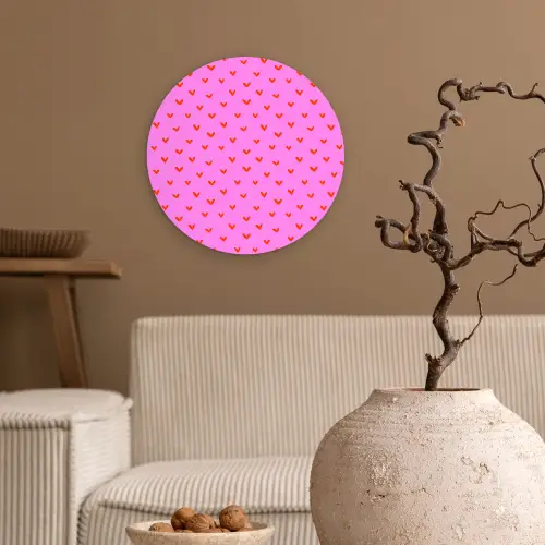 Rood -  Hartjes - Roze - Patroon Wandcirkel plexiglas klein 852 -sfeer1