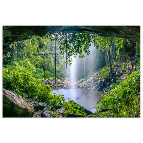Jungle - Regenwoud - Water - Waterval - Planten poster papier klein -3d
