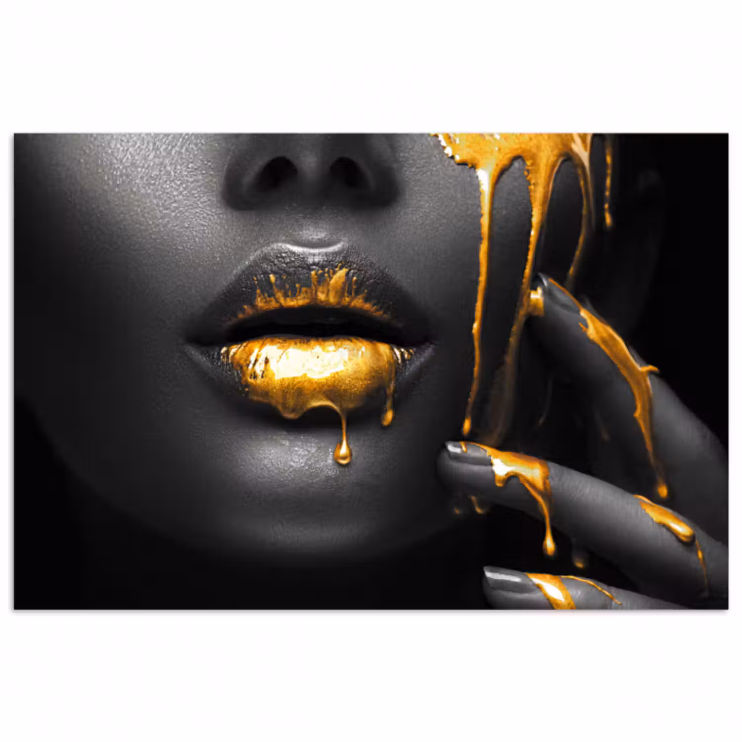 Poster - Frau - Schwarz - Gold - Gesicht - Lippen