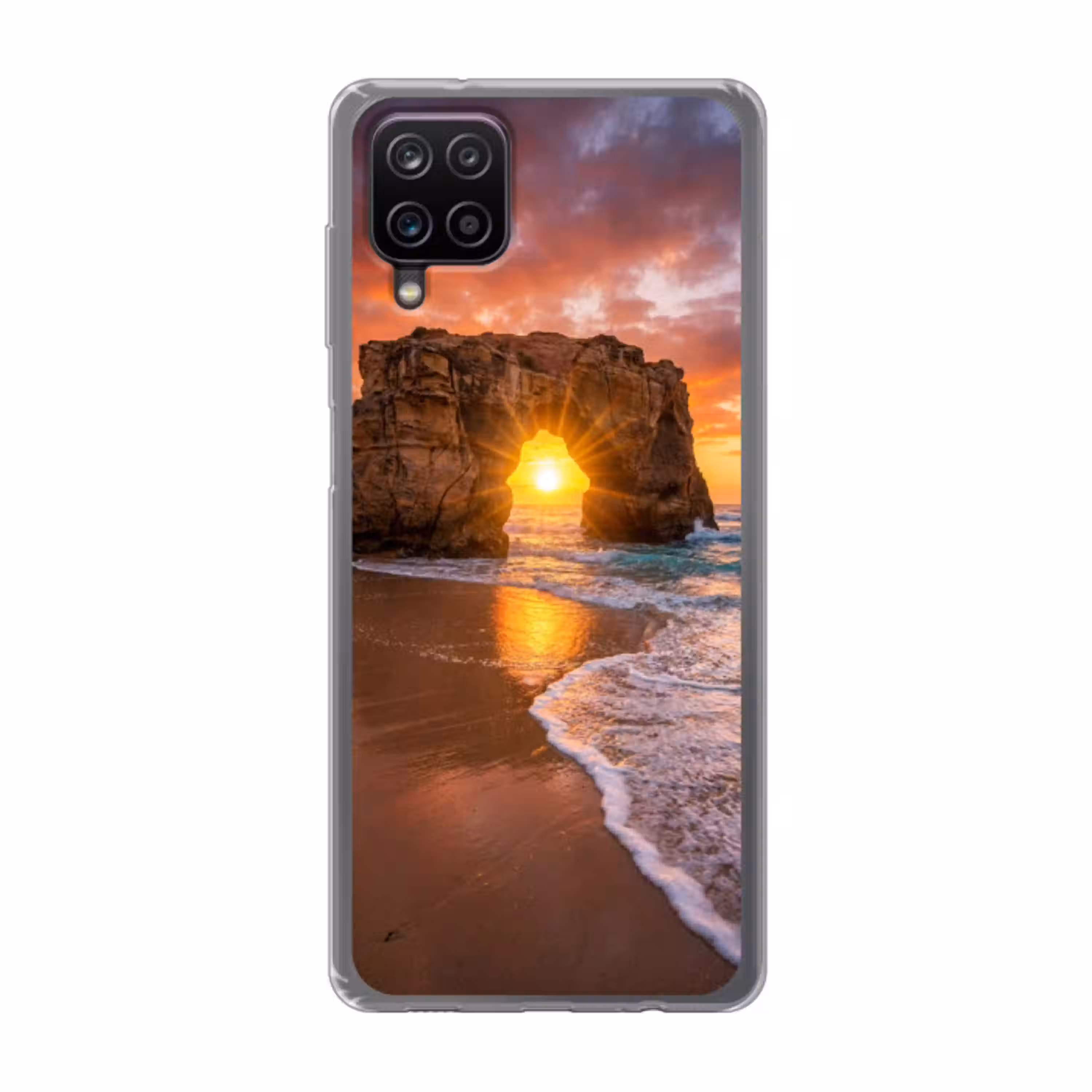 Kust - Rots - Zonsondergang - Zee - Natuur Telefoonhoesje Samsung Galaxy A12 klein -3d