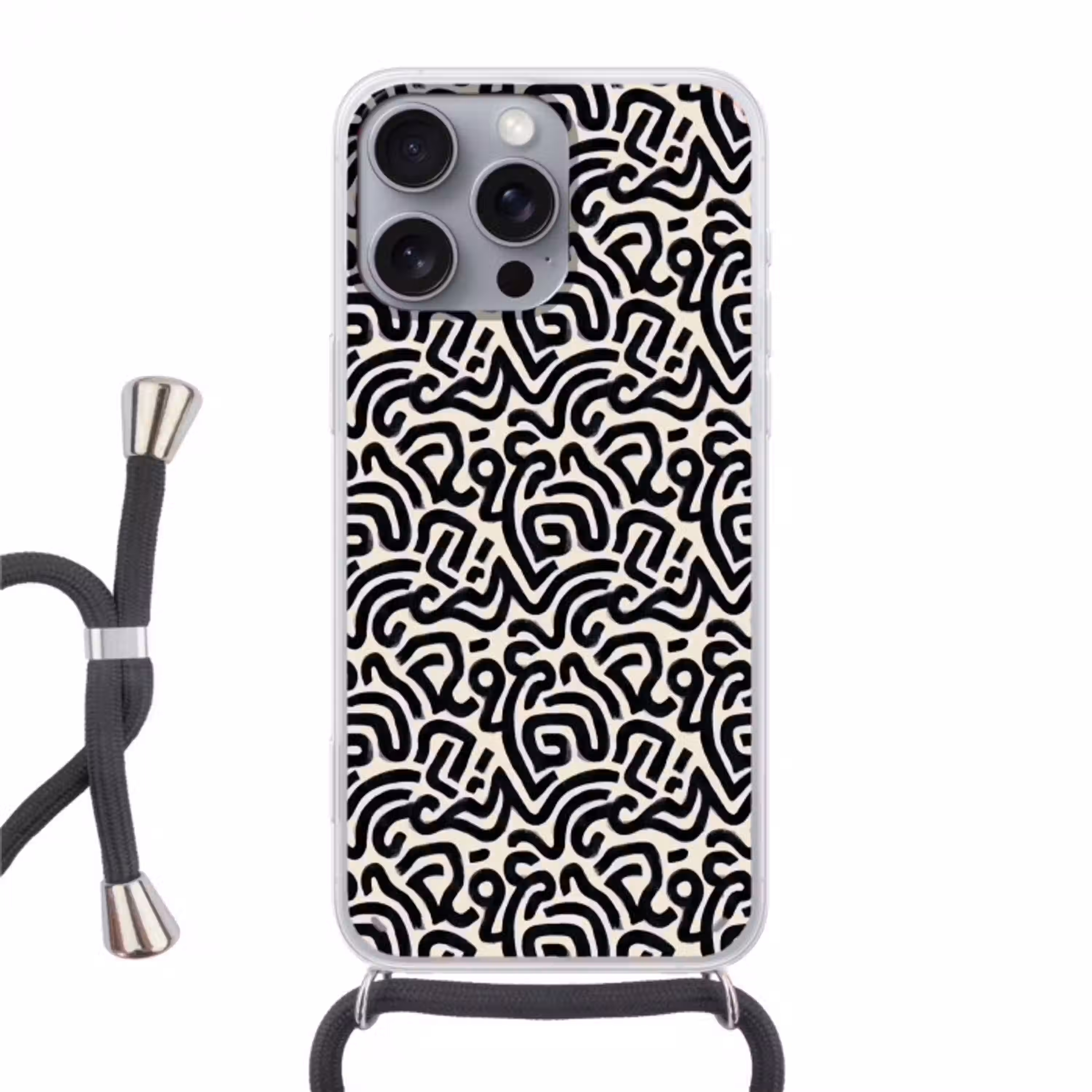 Modern - Abstract - Zwart Hoesje iPhone 16 Pro Max met koord klein 804 -3d