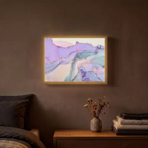 Goud - Marmer - Paars Light Box met batterij (Wandlamp) middel -sfeer4